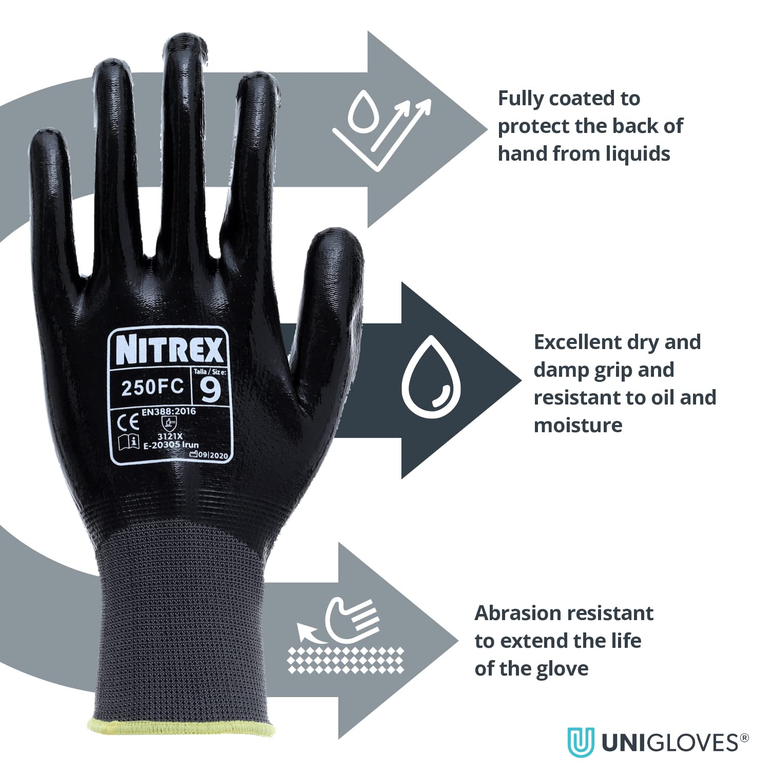 Nitrex 250FC Work Gloves, General Handling Safety Gloves, Resistant to Abrasions, Cuts, Tears, and Punctures - Image 3