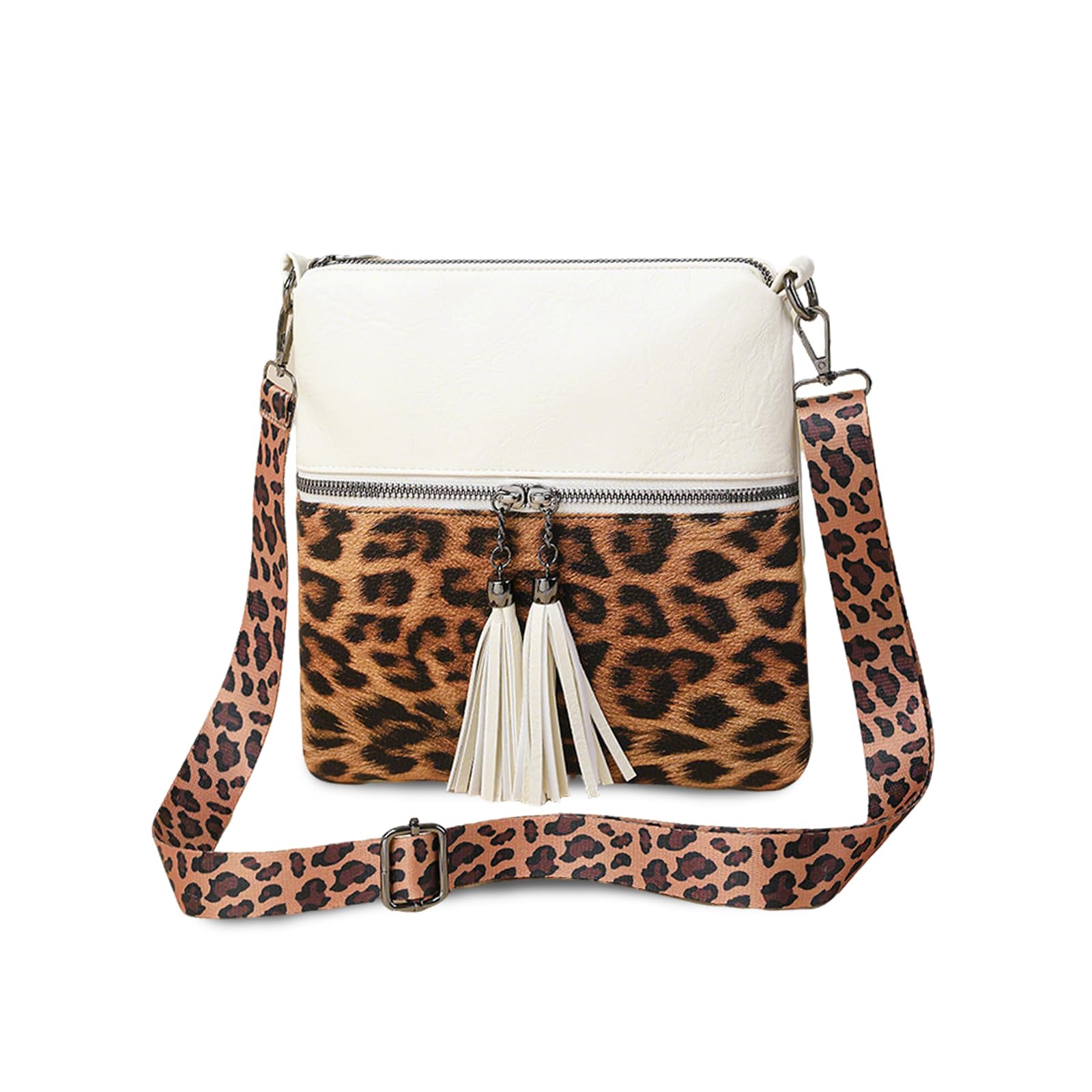 FANDARE Leopardo Bolso Bandolera Mujer Bolso de Hombro Boho Flecos Bolso Tote de PU Cuero Bolsa Crossbody para Trabajo, Oficina, Viaje