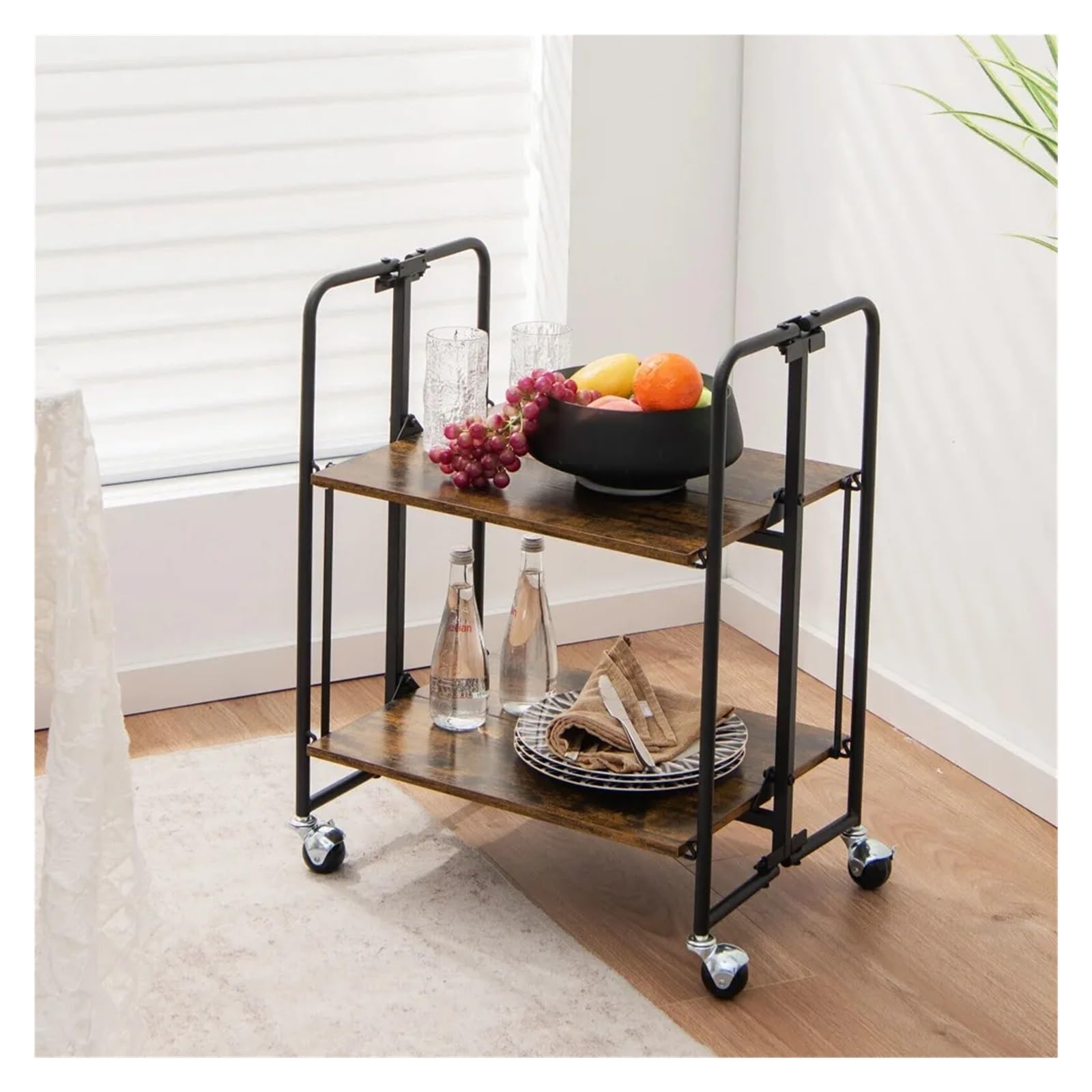 Chariot de rangement Isla de servicio de cocina for coche utilitario plegable de 2 niveles, estantes de almacenamiento, carrito ahorrador de espacio for cocina, muebles de carrito de mano Chariot de r