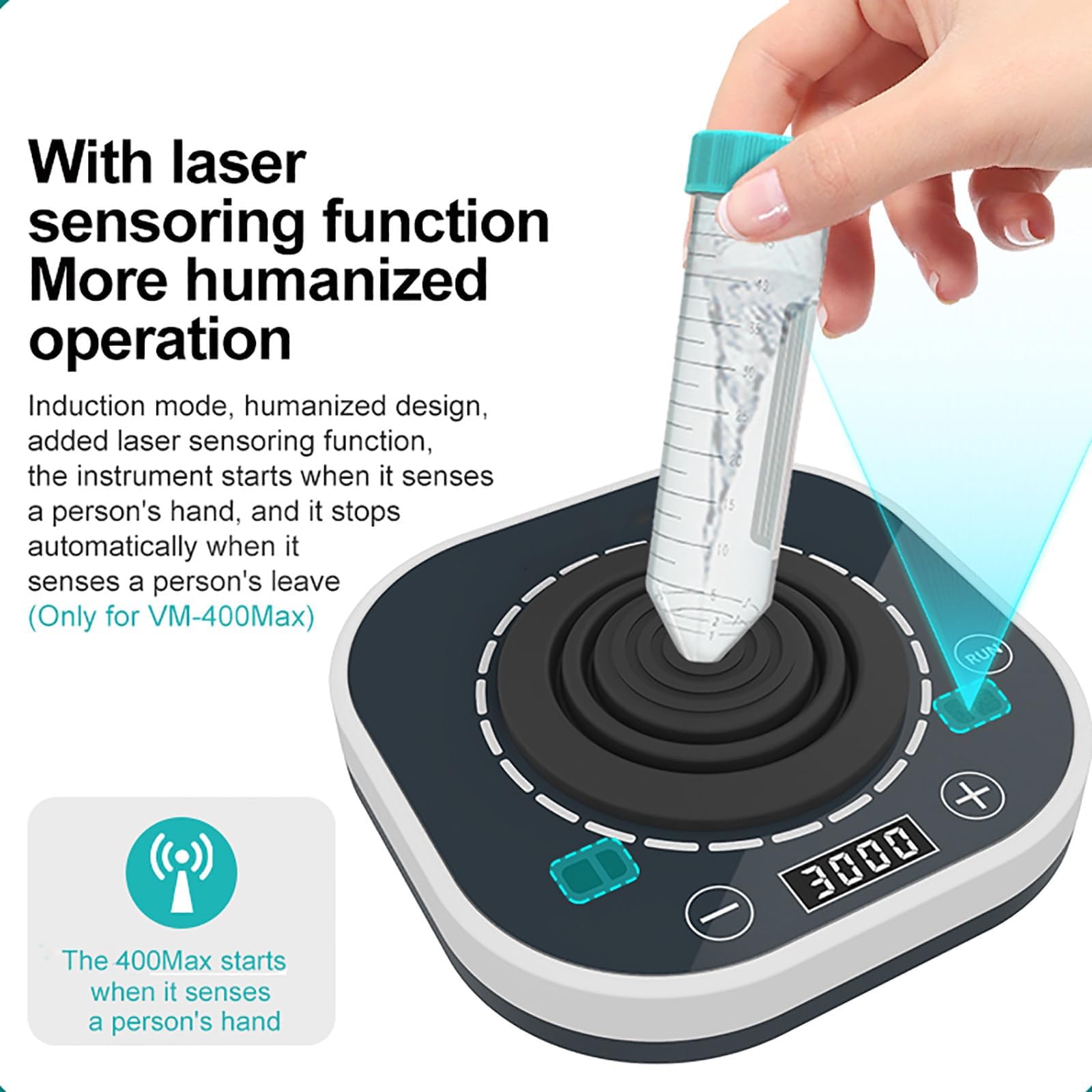 Vortex - Mezclador digital, oscilador digital con velocidad ajustable 100-3000 rpm, control táctil, función de detección y luz de ambiente de funcionamiento para uso en laboratorio