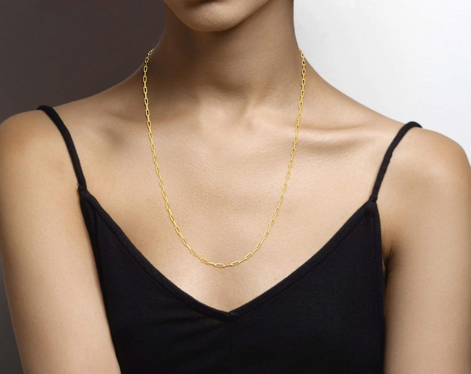 Miabella Italian Solid 925 Sterling Silver, 18Kt Gold Plated 2.5mm Paperclip Link Chain Necklace for Women Men, Made in Italy - Image 3