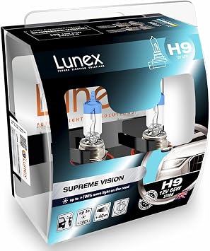 LUNEX H9 SUPREME VISION Headlight Halogen Bulbs + 100% more light 709 12V 65W PGJ19-5 3700K duobox 2 units