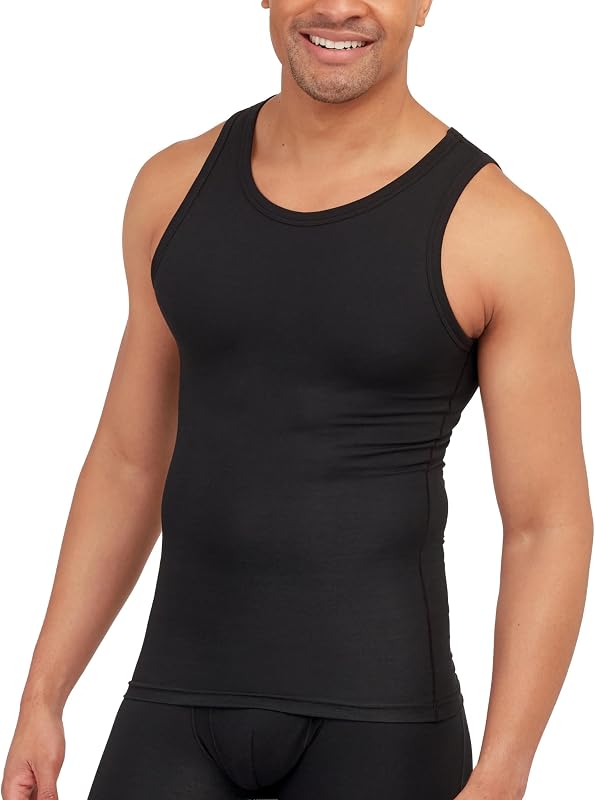 SPANX Men’s Sculpt Cotton Spandex Tank - Men’s Base Layer Tank - Flattering Daily Support - Breathable & Moisture-Wicking - Classic Black - X-Large - 2-Pack
