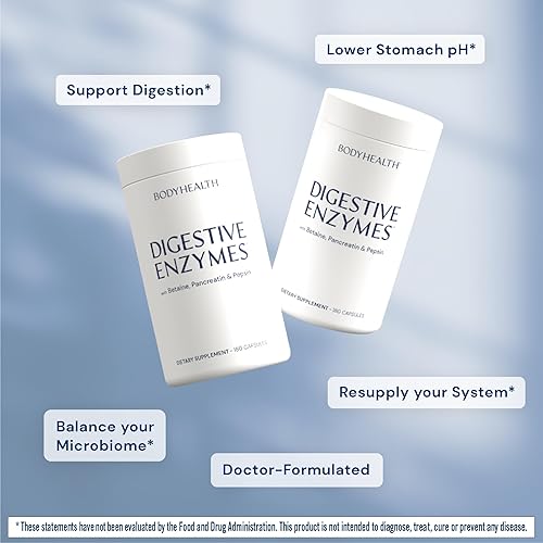 Miniatura 3 de BodyHealth Enzimas digestivas de apoyo digestivo de espectro completo (180 cápsulas), betaína, pepsina, pancreatina BPP cargada con enzimas y