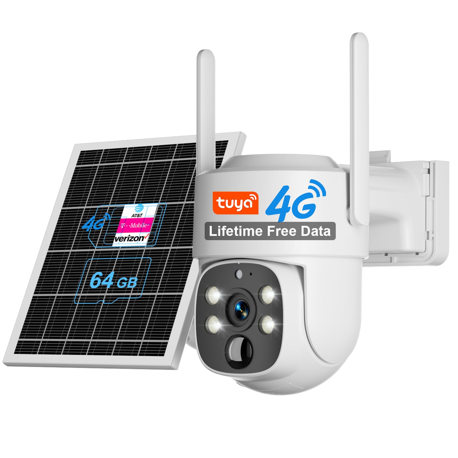 SANSCO 4G LTE Cellular Solar Security Camera, No WiFi, No Monthly Fee, 64GB