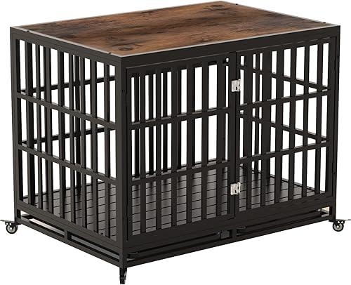 Snimoy Jaula para perros resistente, muebles de jaula para perros de 42 pulgadas para perros medianos y grandes, jaula de madera gruesa para perros,