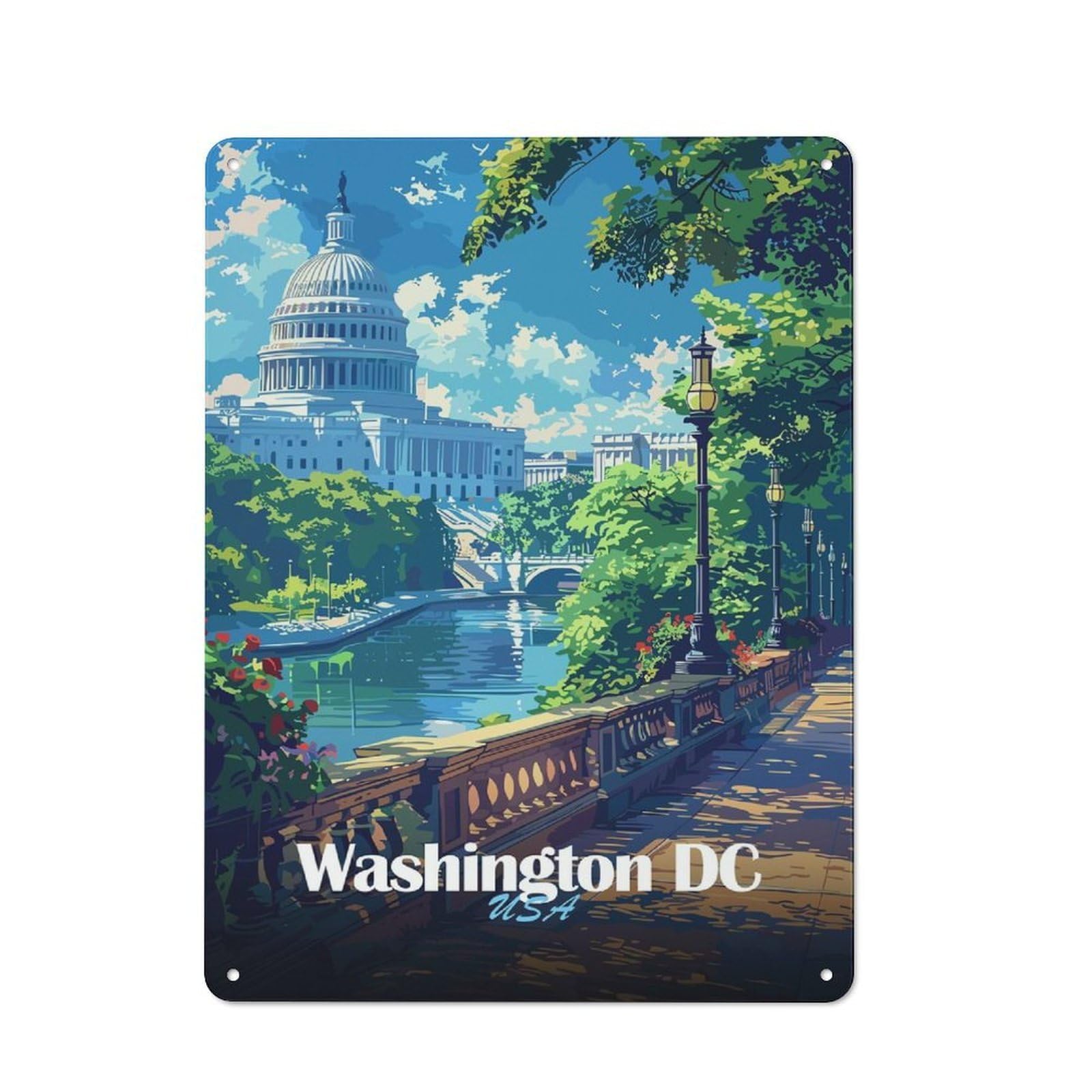 Junmoney Washington Dc Cityscape Rustic Metal Wall Sign 40X30cm For Café Or Restaurant, Gift Idea At Christmas For Café Owners And Decorators