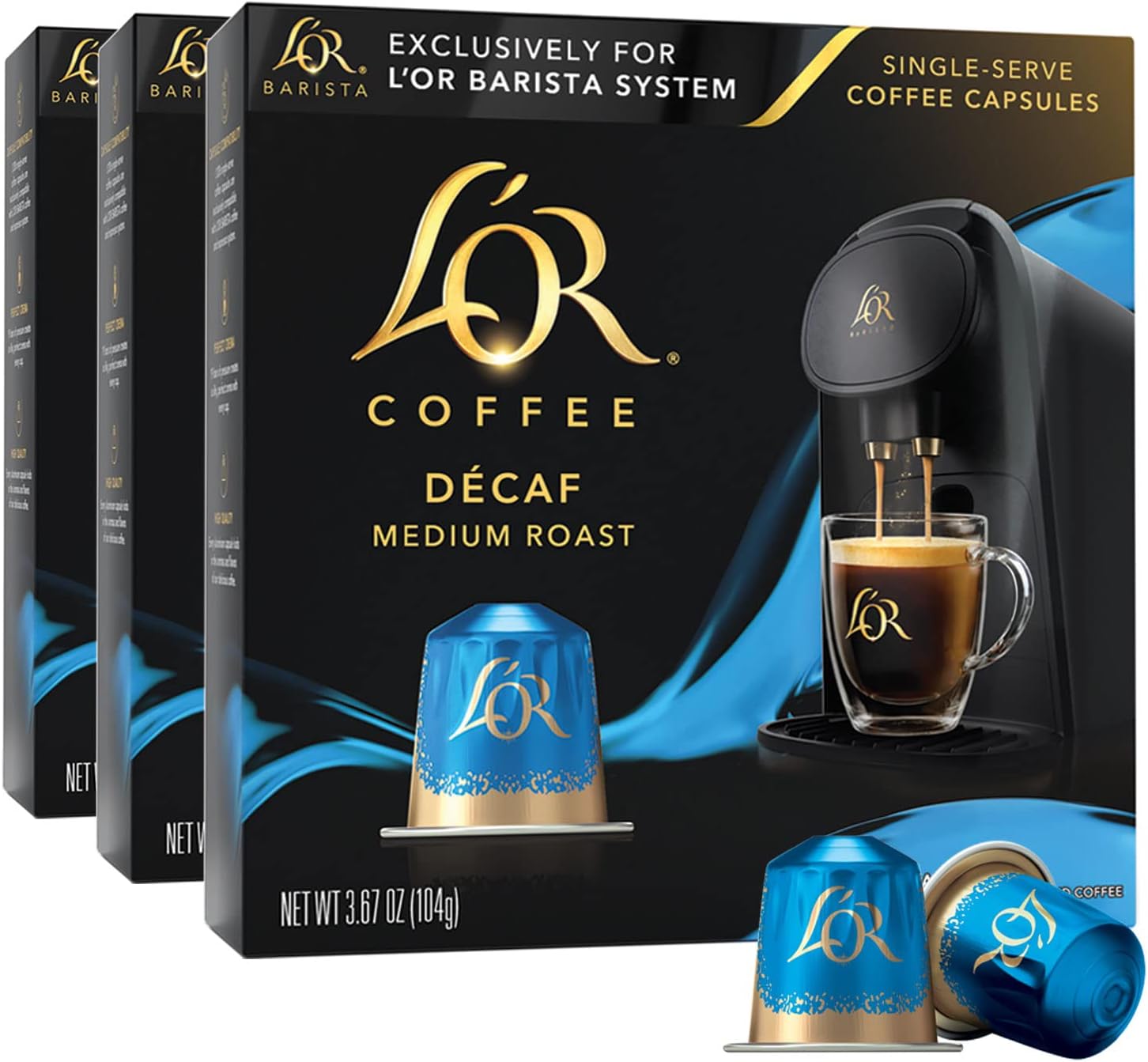 L'OR Coffee Pods, 30 Capsules DECAF Medium Roast, Single Cup Aluminum Coffee Capsules Exclusively Compatible with the L'OR BARISTA System