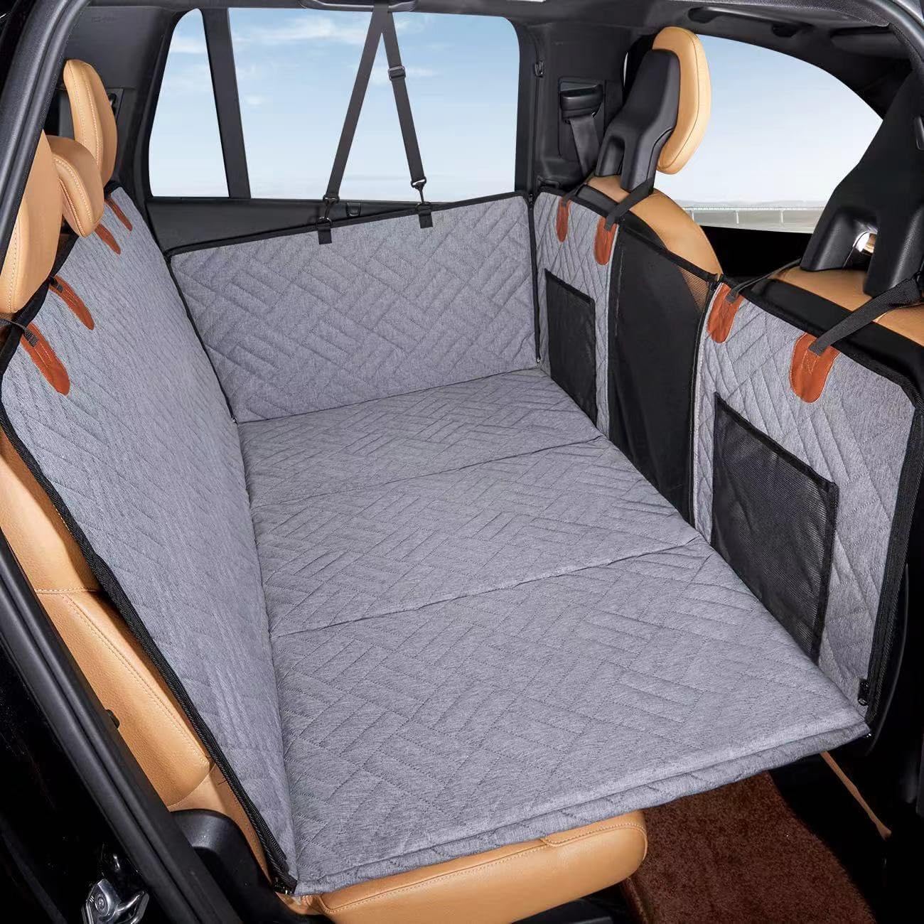BEEZAYT Dog Car Seat Cover,for Volvo XC60 S90 V90 S60 XC40 XC90. Dog hammock with Hard Bottom, Mesh Window And Storage Pocket.Non-Slip, Foldable,A