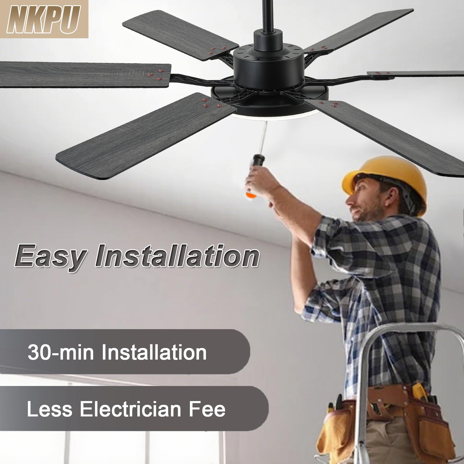60 Inch Ceiling Fans with Lights Large Modern Black Ceiling Fan with Light and Remote Control 6 Double — view 9