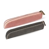 Leather Pencil Case&comma; 2 Pcs Slim Design Small Pen Pouch&comma; Portable Cosmetic Bag for Purse with Zipper&comma; Flat Soft Simple Makeup Bag Lipstick Case for Women&comma; Office&comma; Travel&comma; Outdoor &lpar;Grey&comma; Pink&rpar;