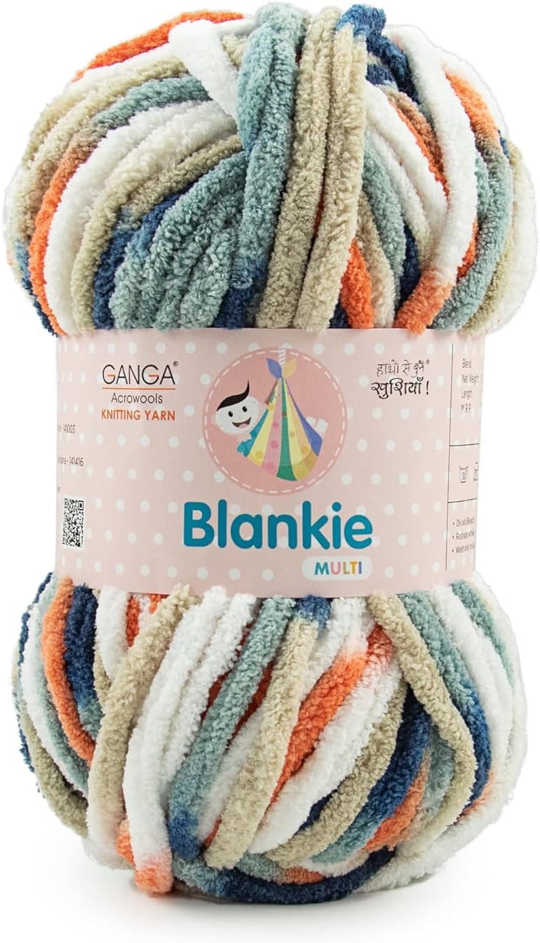 Ganga Acrowools Blankie Multi is A Super Soft Multicolor Non-Shedding Chenille Yarn. Safe for Babies. (Per Ball 100 gram Each) (BLM023, 400 Gram)