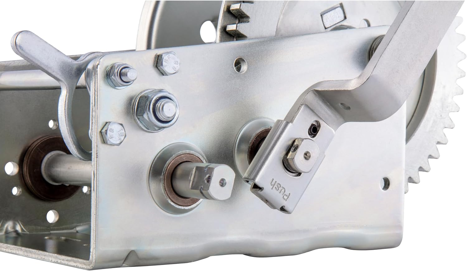 CURT 29532 Hand-Crank 2-Speed Winch, 3,200 lbs, 5.4:1 High, 17.5:1 Low Gear Ratio, 9.6" Handle