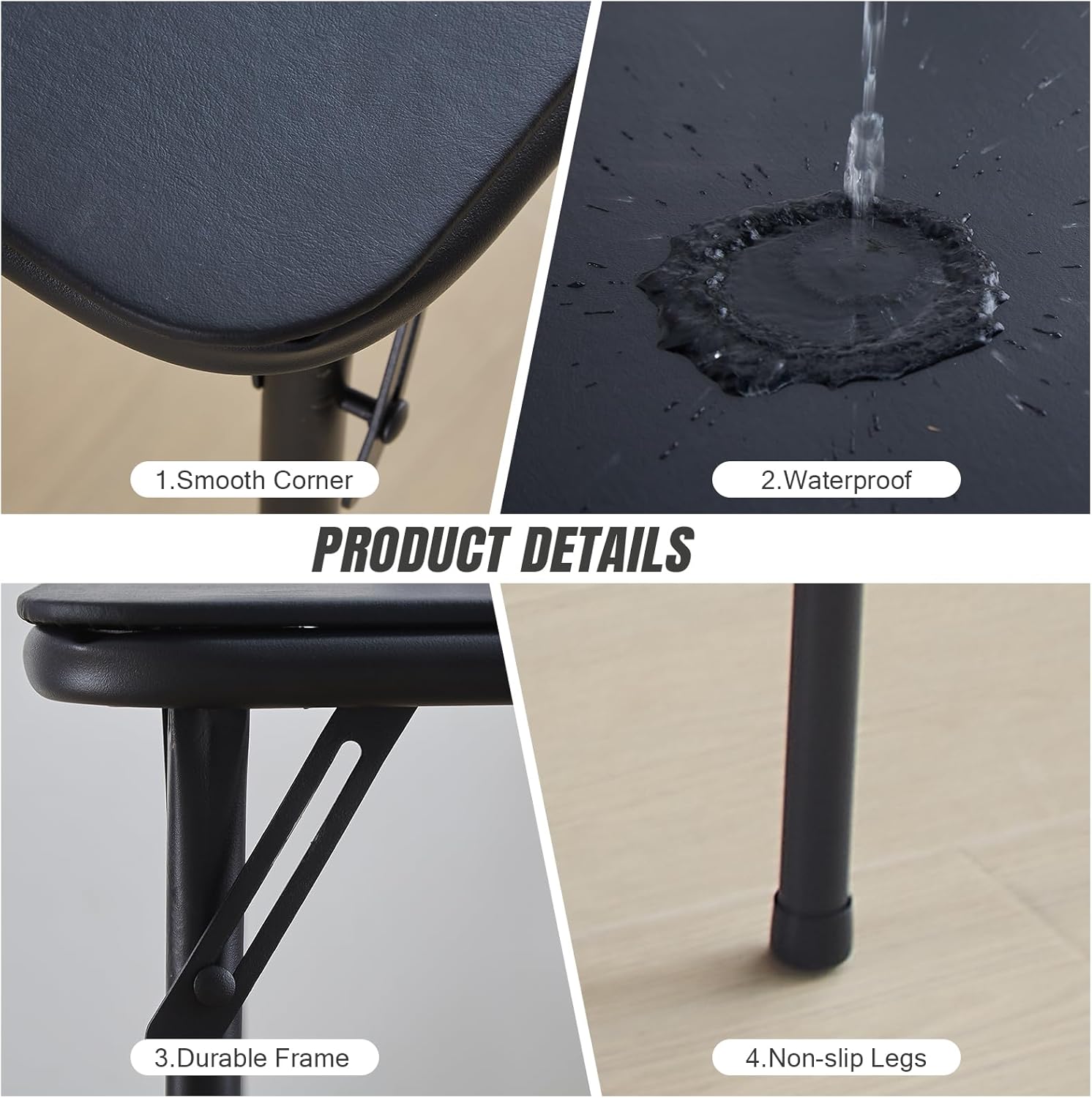 Square Folding Table, Portable Heavy Duty Card Table with Vinyl Top, Indoor Outdoor Foldable Table for Party, Picnic, Camping, Office & Events (Black)