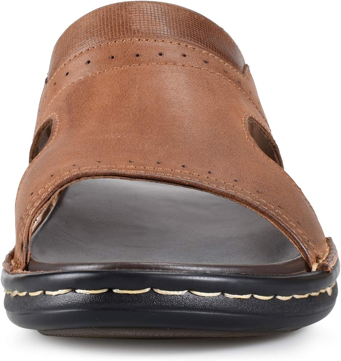 FIEEIF メンズ レザースライド オープントゥ アウトドア スリッパ 快適 アーチサポート レトロ カジュアル ビーチサンダル