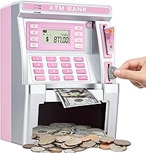 Pink Piggy Bank for Kids, ATM Machine Bank for Real Money with Debit Card, Bill Feeder, Coin Recognition, Balance Calculator, Electronic Savings Safe Box, Gifts for Teen Boy Girl