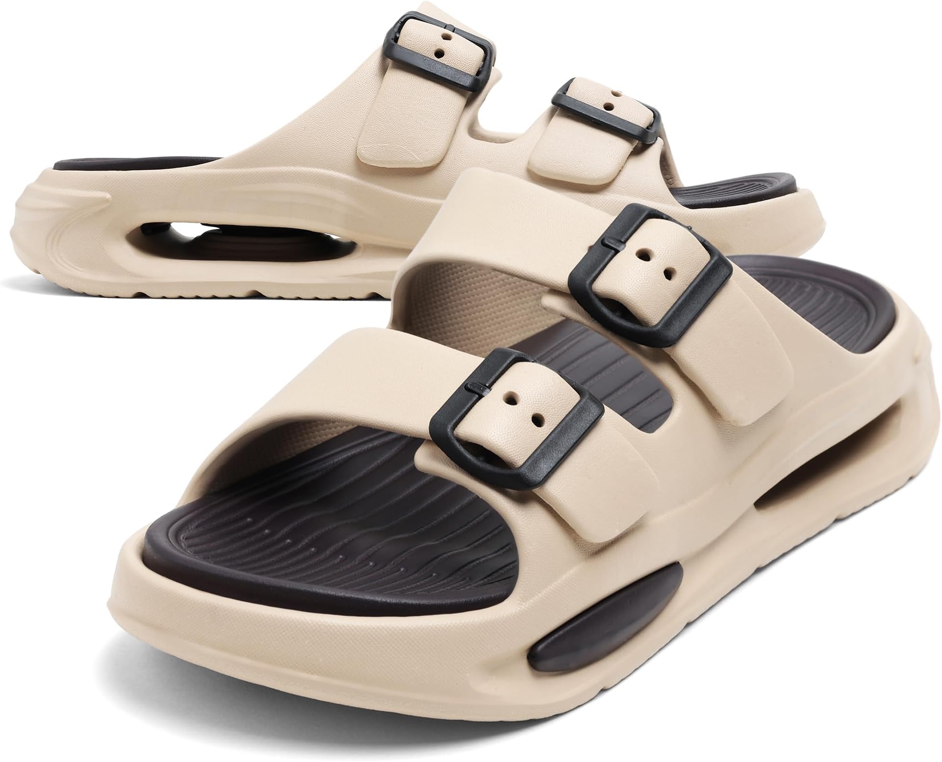 Men EVA Double Strap Sandals | Adjustable Buckle Comfort Slides | Lightweight Anti-Slip Casual Slippers for Indoor Outdoor Everyday Wear