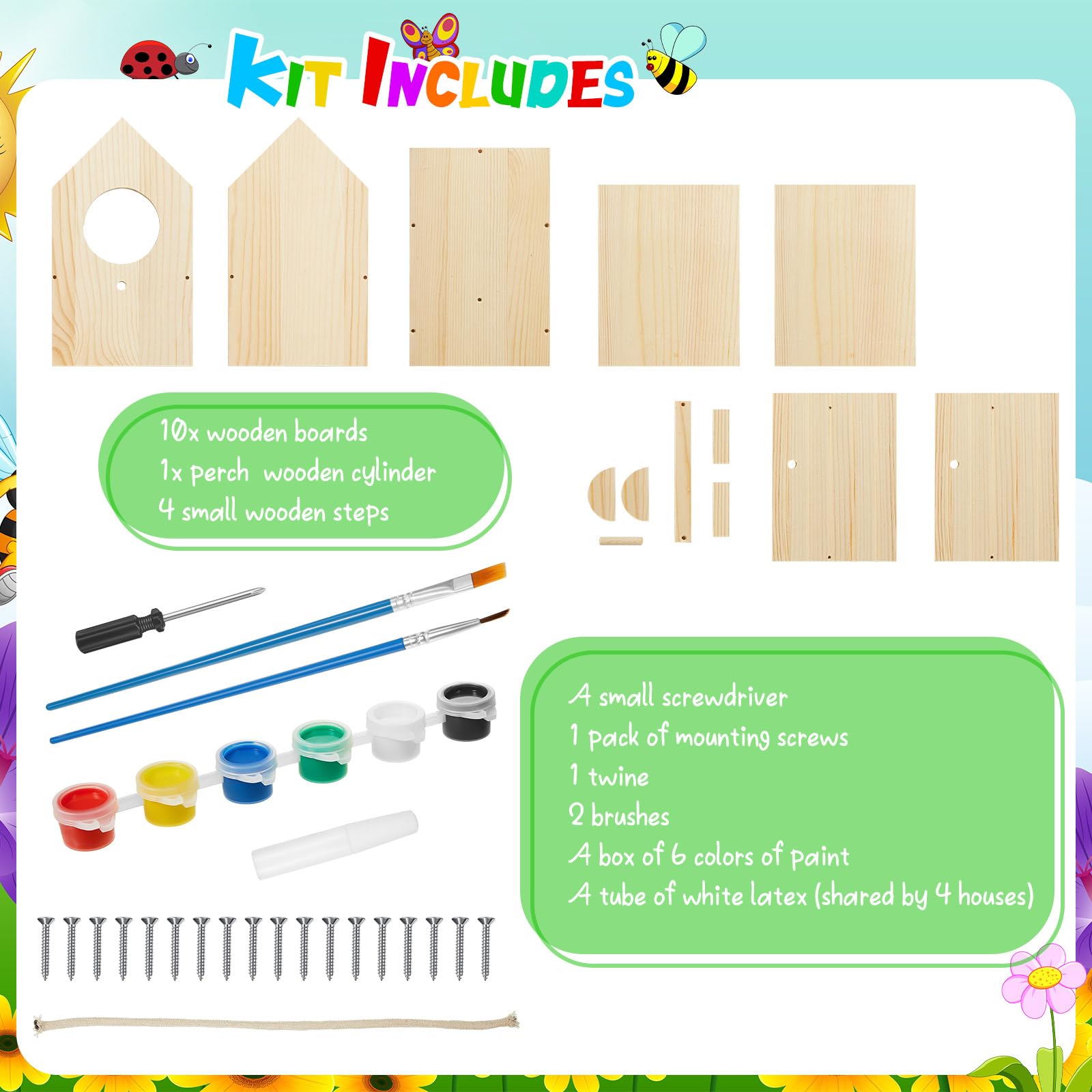 Liliful Juego de 2 casas de pájaros de madera con pintura y pinceles, kits de pintura para niños, niñas, adultos, construcción, aula, cumpleaños, interiores y exteriores