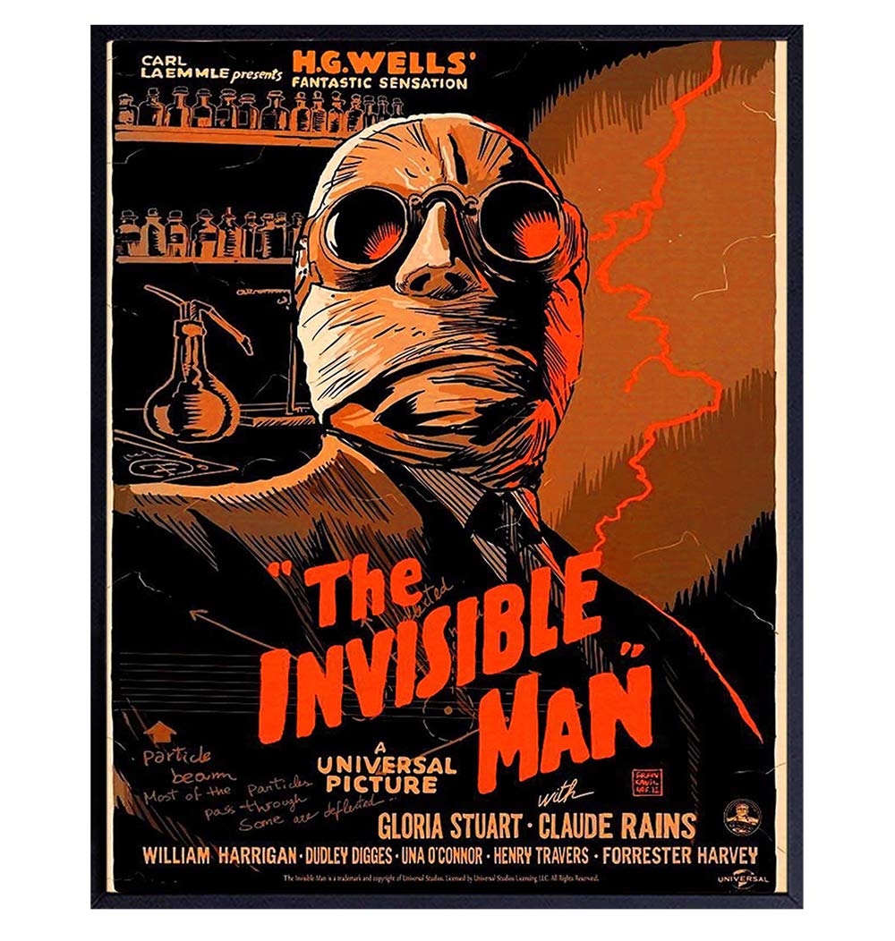 The Invisible Man - 8x10 Vintage Hollywood Horror Movie Poster Wall Art Print - Creepy Classic Scary Movie Home Decor Picture for Man Cave, Boys Bedroom, Teens Room - Gift for Men