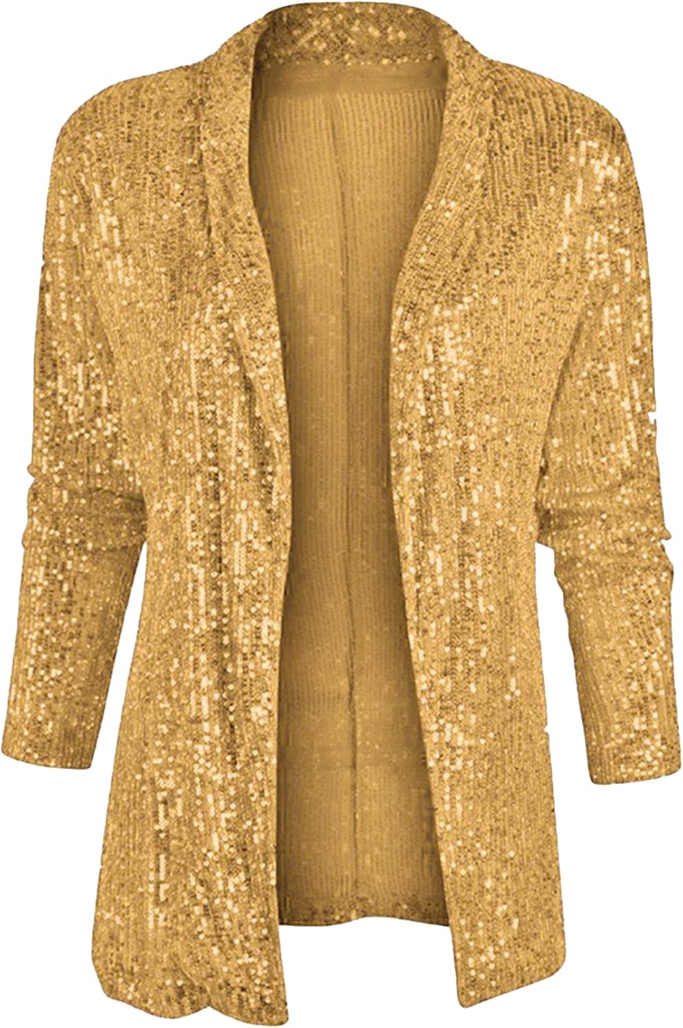 GRASWE Women's Sequin Shiny Blazers Open Front Blazer Long Sleeve Lapel Blazer