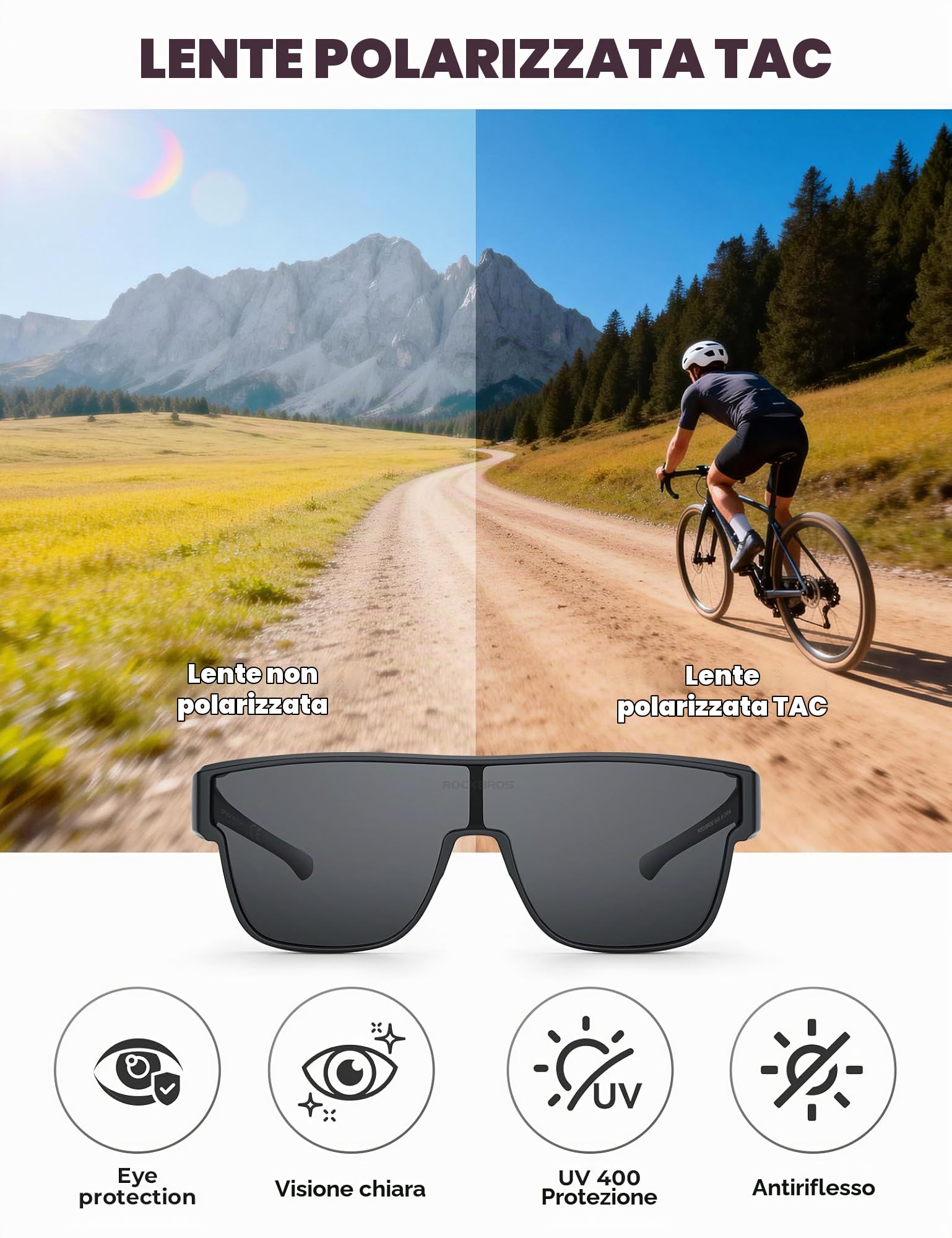 ROCKBROS Sovraocchiali da Sole Polarizzati Protezione UV400 Donna Uomo | Occhiali da Sole Sovrapponibili, Occhiali Sportivi Antiriflesso per Ciclismo Bici MTB Corsa Pesca