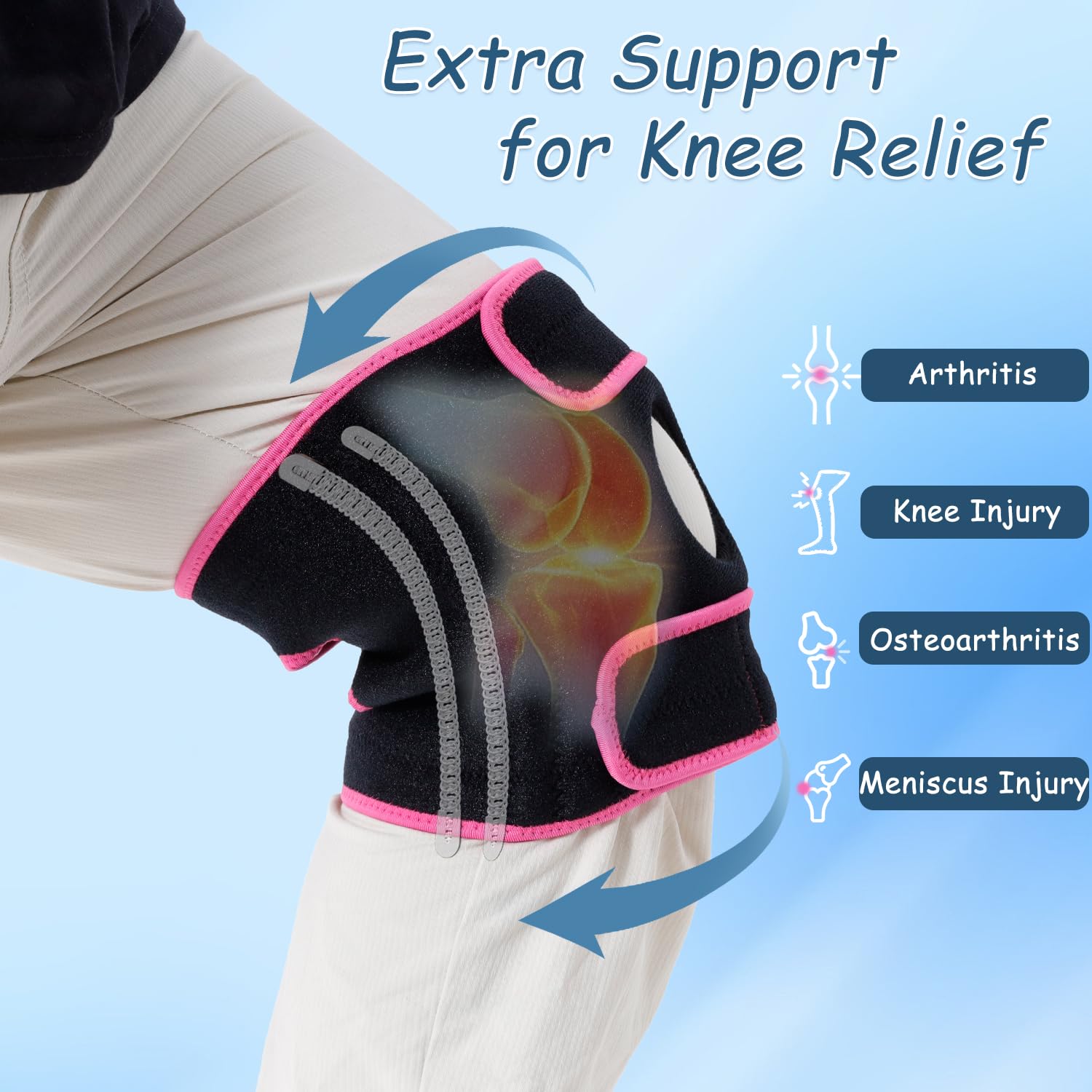 King Mills Extra Large Knee Brace Support to Knee Pain, Arthritis or Meniscus Tear. Adjustable Plus Size Knee Brace for Women and Men, Adult 4XL, Purple Black.