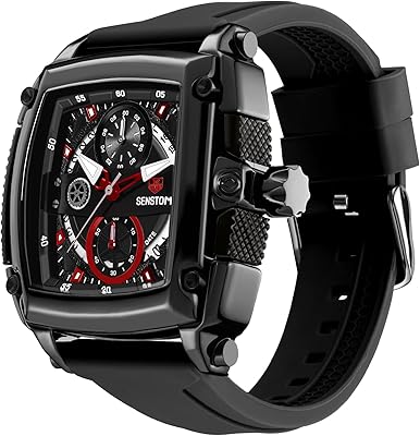 Mens Watch Square Fashion Sports Multifunction Chronograph Quartz Analog Wristwatch Gift for Men Rubber Band Silicone Strap Watches