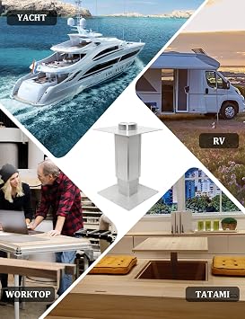 Heavy Duty Telescopic Table Pedestal Adjustable Tatami RV Yacht Aluminum Alloy Table Legs RV Table Base Mount Frame 11-31 Inch Height Range for RV Marine Boat Marine Yacht