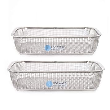 LDG WARE Durable and Rust Proof Stainless Steel Rectangular Shape Fridge Basket with Mesh Sink Strainer and Fruit Vegetable Drain Basket for Home Kitchen Restaurant Small and Large
