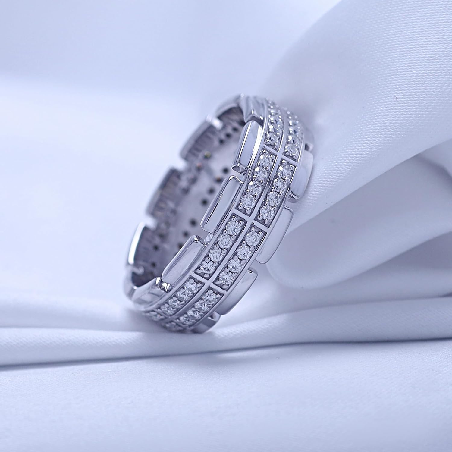 1 Carat Round Cut Lab Created Moissanite Men's Double Row Eternity Anniversary Wedding Band Ring In 14K Gold Plated Sterling Silver & 10K Or 14K Solid Gold Jewelry Gift For Men (Clarity : VVS1, 1.00 Cttw)
