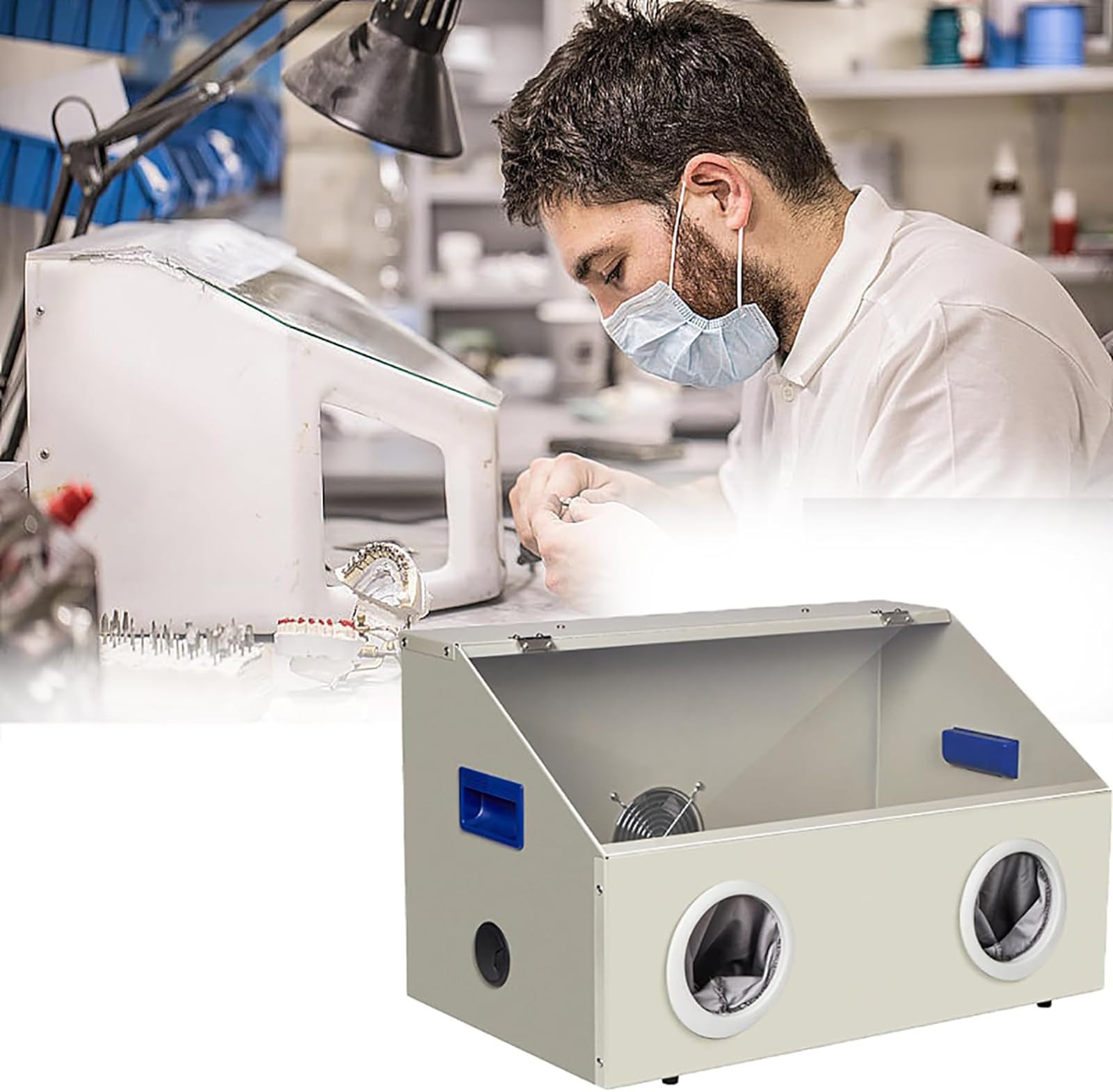 Boîte De Meulage Dentaire, Boîte De Gravure Anti-poussière Avec Éclairage LED Et Fenêtre Transparente, Ventilateur Puissant 2800R/MIN, Utilisée Pour Le Meulage/gravure/polissage/perçage/découpe