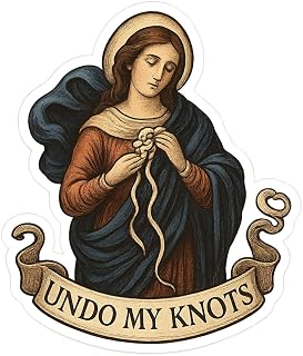 Catholic Mary Undoer of Knots with Ribbon Flowing Hands Devotional Sticker (2.75" x 3.25")