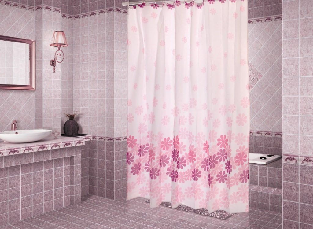 Amazon ピンク お花のかわいいシャワーカーテン ユニットバス バスルーム Peva 防水防カビ加工 180ｃｍ 180ｃｍ オリジナルハートポーチ付き オリジナルストレッチバンド付き ２つセット付き Ctype シャワーカーテン ホーム キッチン オンライン通販