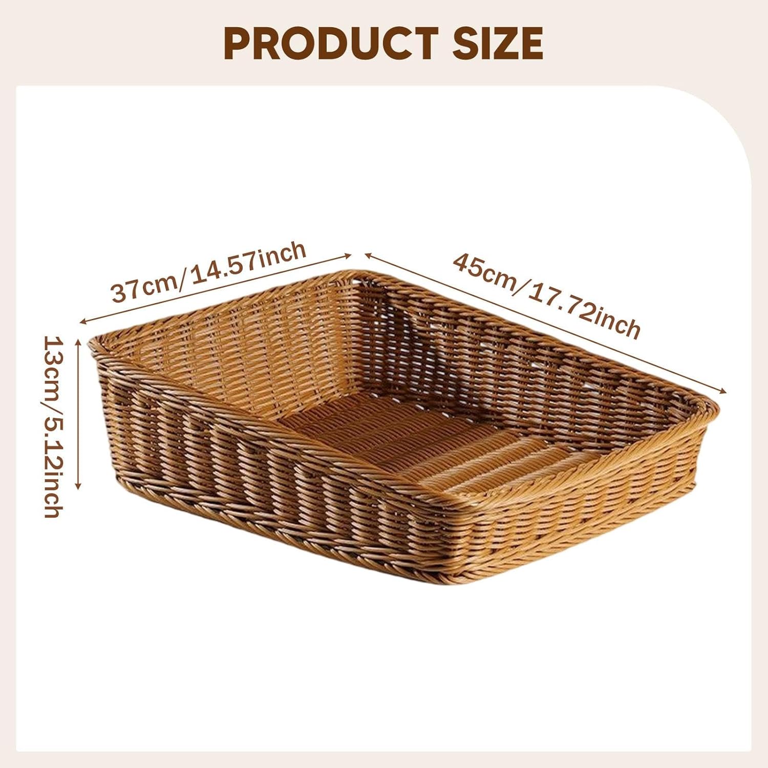 Large Bread Basket for Serving - 17.7x14.6x5.1 Inch Woven PP Storage Basket, Counter Organizer for Fruit, Vegetables, Bread, Kitchen & Home