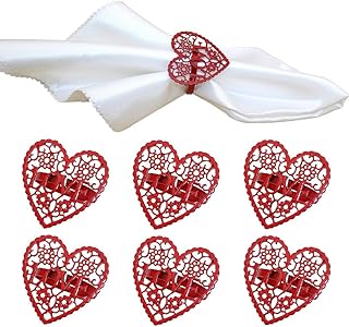 mdgfge Valentine's Day Heart Napkin Rings Set of 6, Hollow-Out Red Heart Napkin Rings Table Decorations Heart Napkin Holders for Valentine's Day Wedding Anniversary Family Party Table Decoration