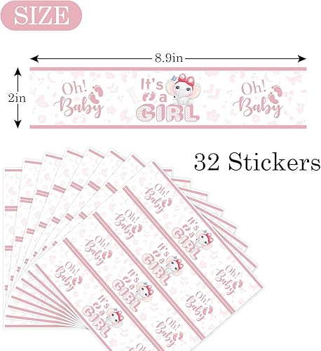 Miniatura 2 de Pink It's A Girl - Calcomanías para botellas de agua, revelación de género, envoltorios de botellas con temática de elefante, suministros de