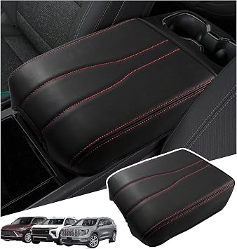 Center Console Armrest Cover Compatible with 2024-2026 Chevy Traverse/2024-2026 GMC Acadia/2025-2026 Buick Enclave Interior Accessories, Leather Middle Console Lid Pad Protector Red Lines