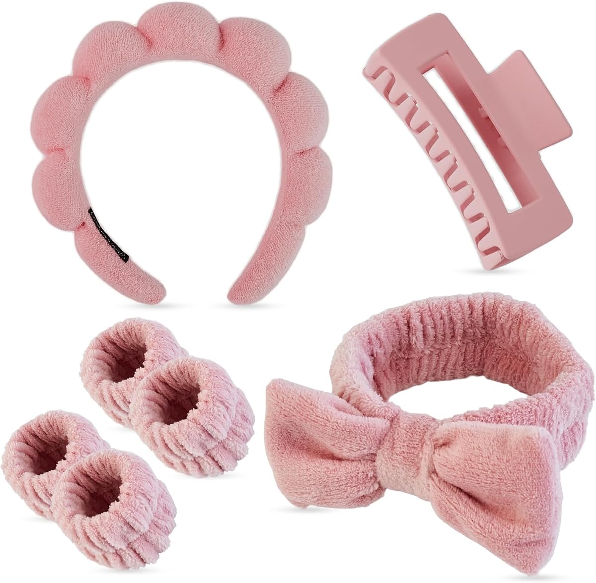 7 Pcs Spa Set, Facial Headband and Wristband Set, Skincare Accessories, College Style Girl Idea Gifts, Hair Accessories for Women and Girls( Coral Pink)