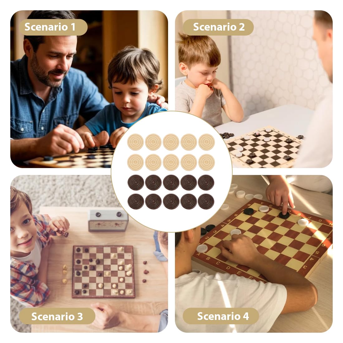 Holzspielsteine für Brettspiele, Dame, Backgammon & Schach, 24 PCS, Gelb, Einfarbig, Erwachsene, Unisex, Holz, Freistehend