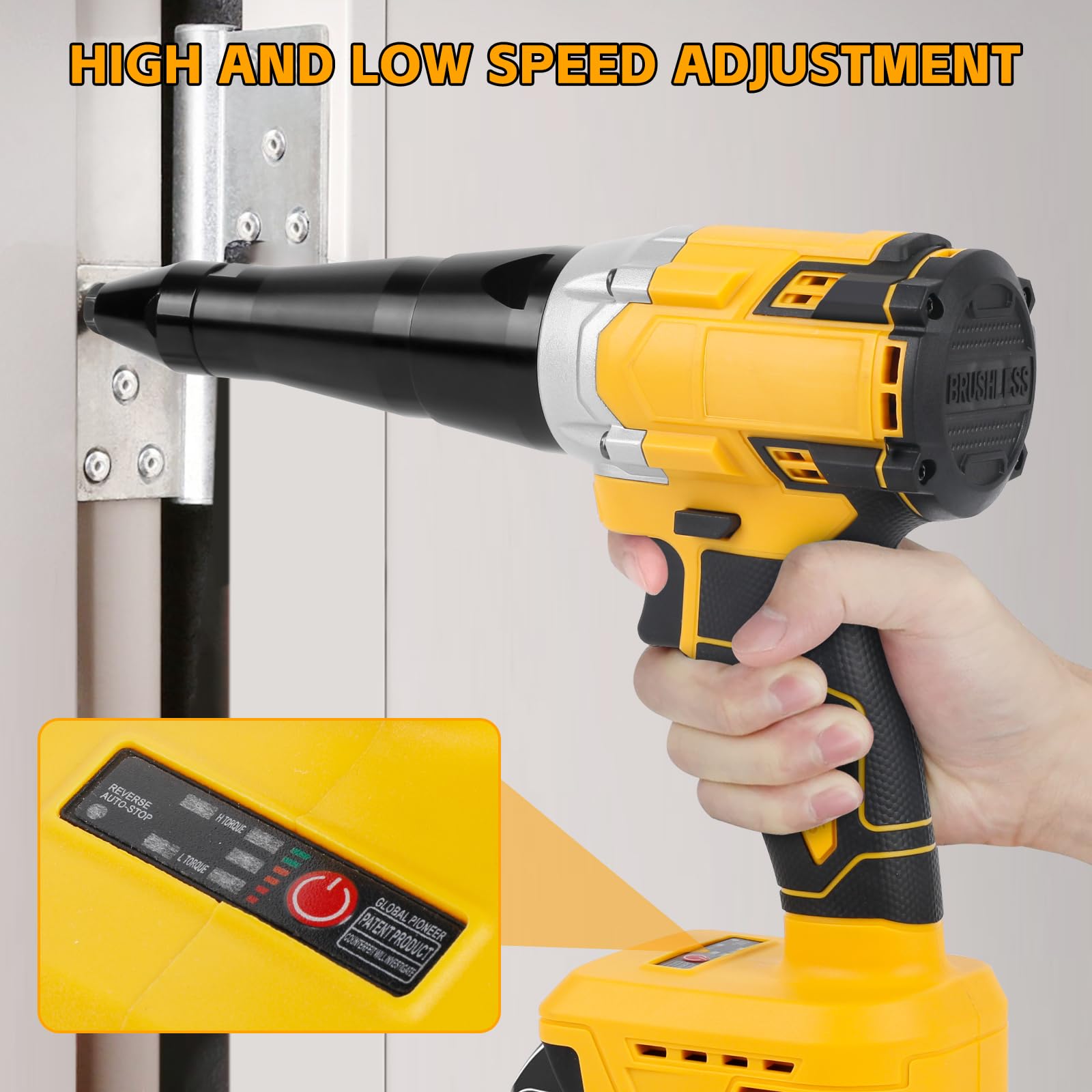 Rivettatrice a batteria compatibile con Dewalt 20V batteria (senza batterie), Professionale Senza Spazzole con LED, 3 Adattatori, 60 Rivetti e Chiavi Inglesi