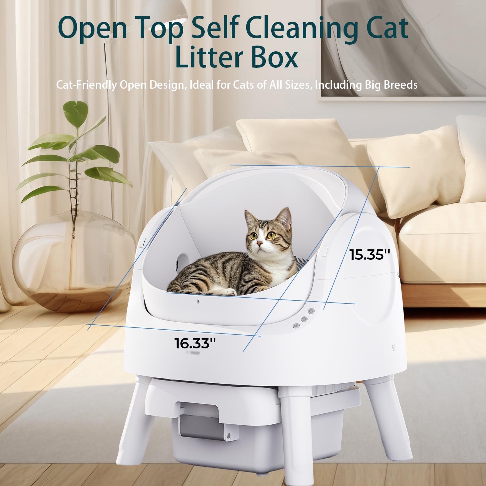 AutoScooper 11 Self Cleaning Litter Box, Automatic Open Top Cat Litter Box for Multiple Cats, Integrated Safety Protection Cat Litter Box with Mat & Liner, White (Manufacturer by PETPIVOT INC)