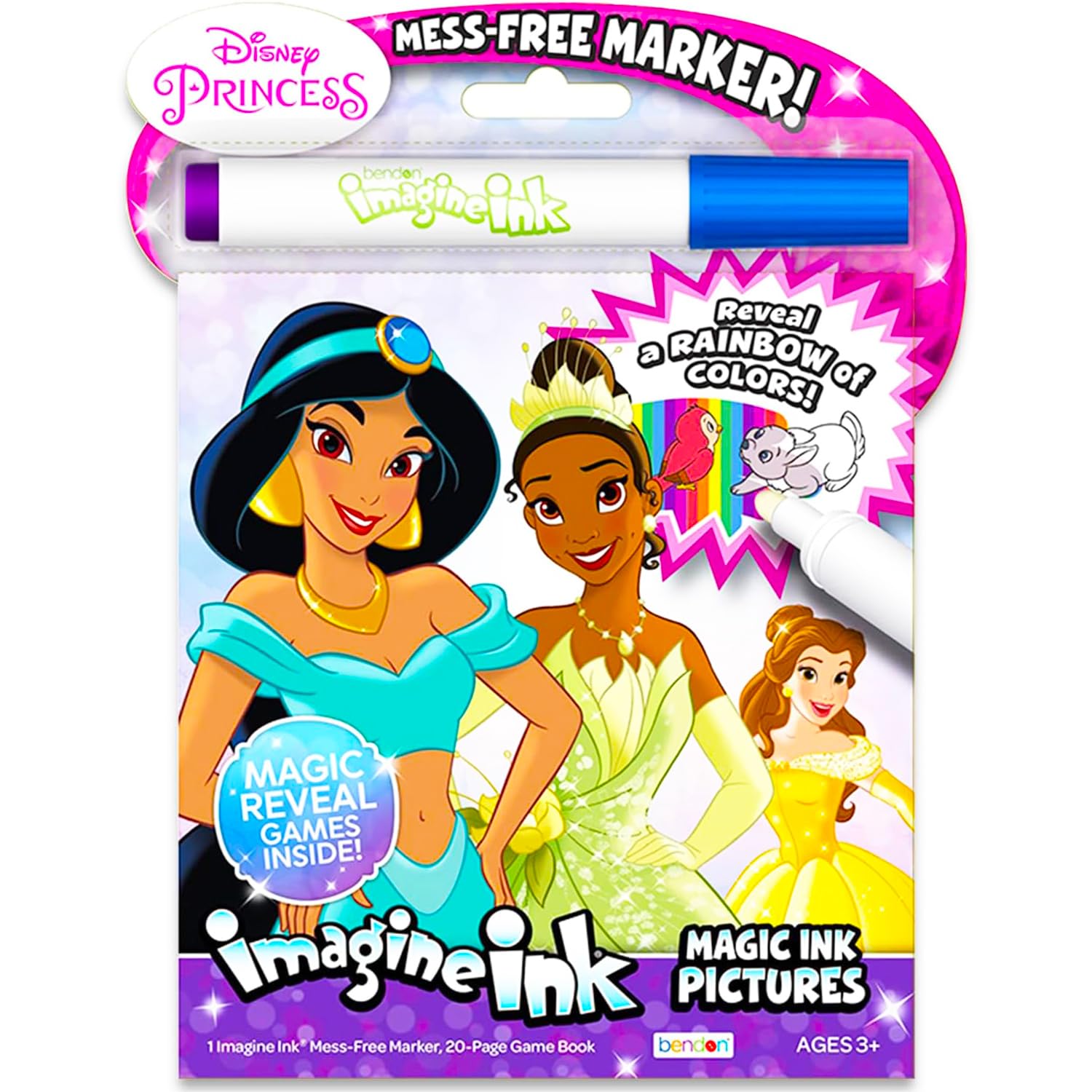 Disney Princess 24 Page Imagine Ink Magic Ink Pictures with 1 Mess Free Marker, Bendon 26012