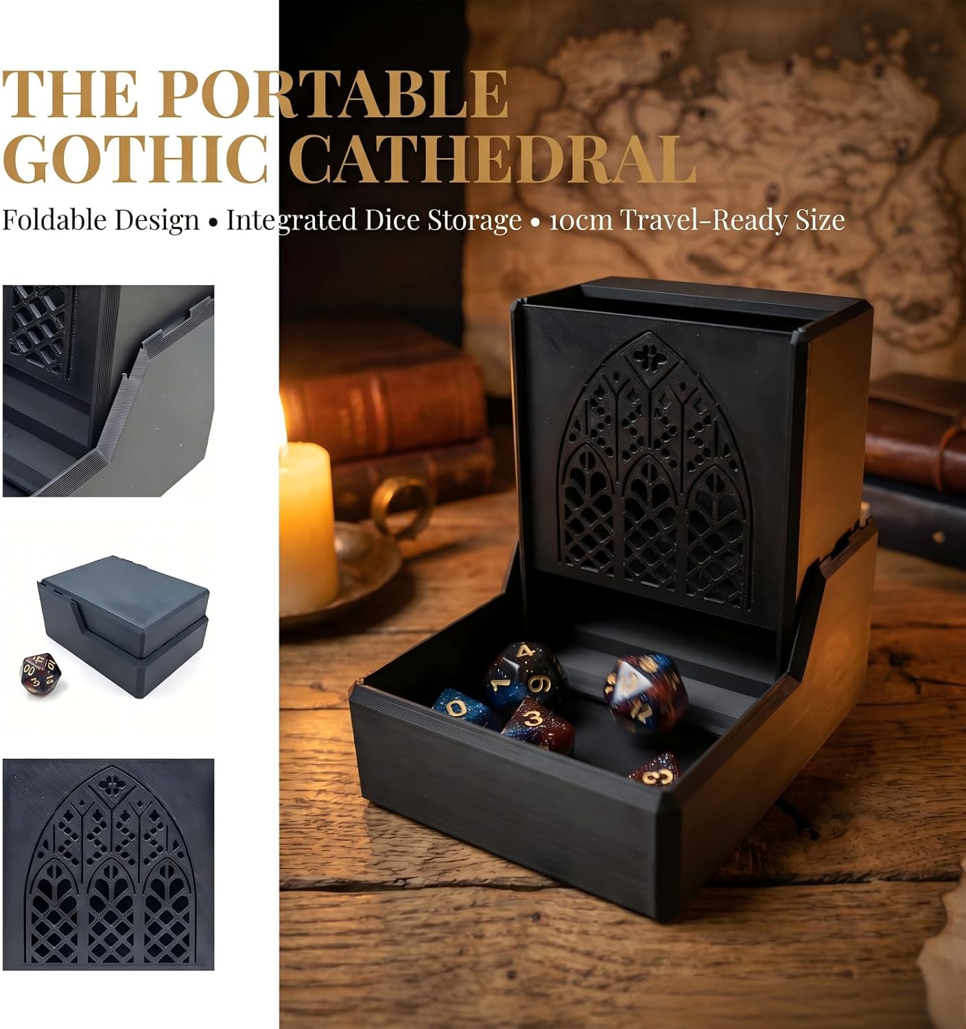 TOPLUS Dice Tower and Tray, Gothic Foldable Dice Tower, 3D Printed Portable Dice Roller for DND RPG Tabletop Games