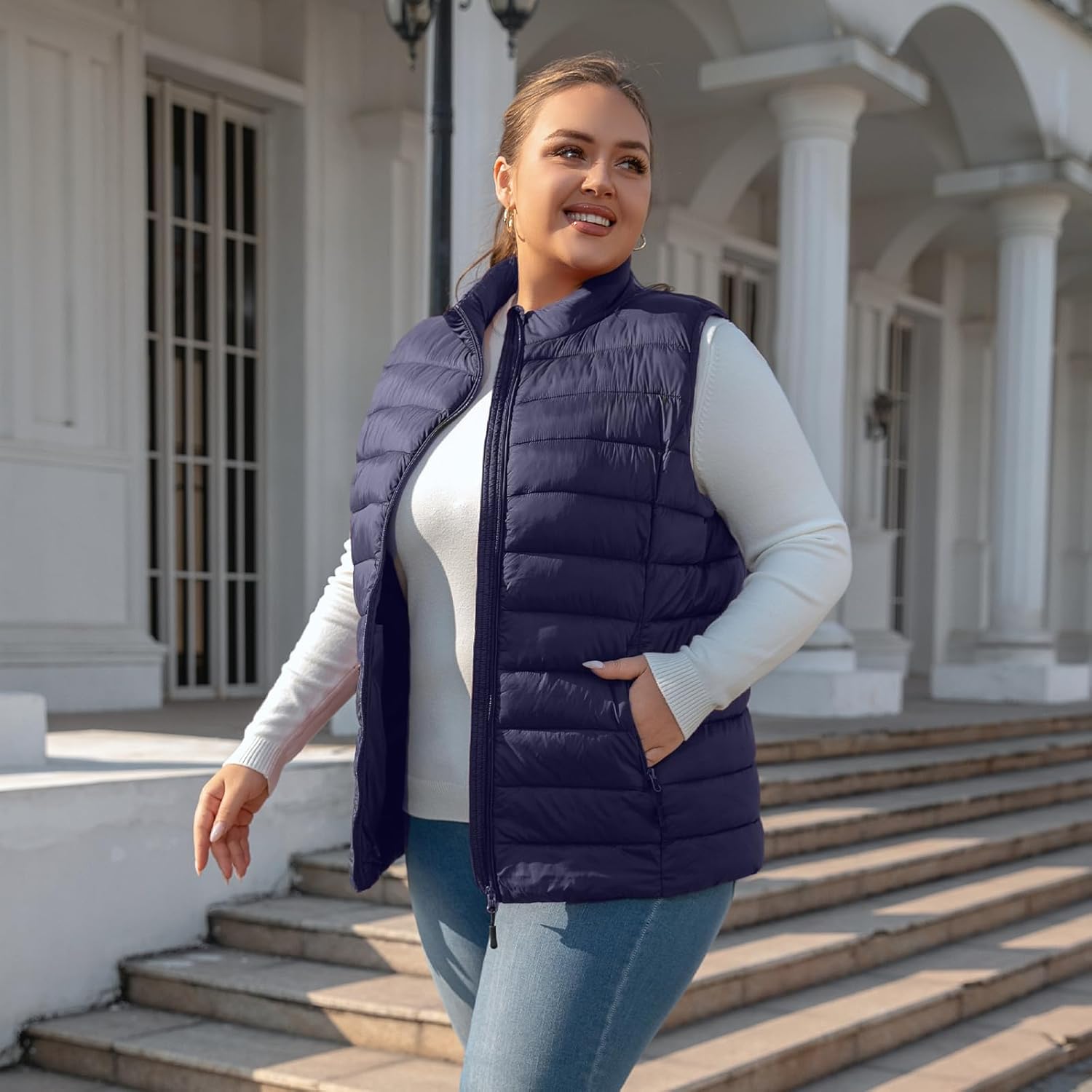 Plus Size Puffer Vest Women 1X-7X Water-Resistant Puffy Winter Vest Packable Lightweight Puffer Vest - Image 2