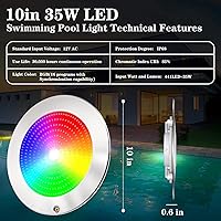 Vista 4 de Luz de piscina de 10 pulgadas para piscina enterrada, luz LED de piscina enterrada de 12 V CA, aplicación Wi-Fi Bluetooth, controlador y control