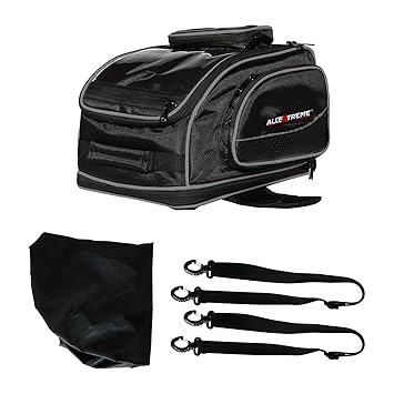 Allextreme EXFTB08 Magnetic Fuel Tank Bag with Night Reflectors & Rain Cover Multi-Pocket Storage Compartments Universal Fit Accessory for All Motorcycles Bike (Black)