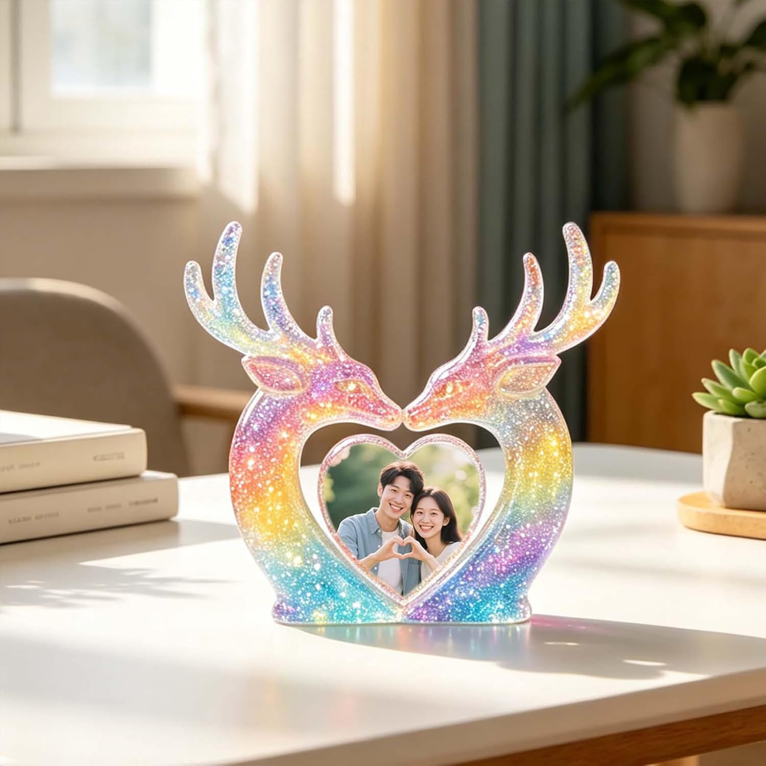 Deer Heart Shape Photo Frame Mold Picture Frame Silicone Molds Small Photo Frame Resin Mold Personalized Epoxy Resin Casting Mould for DIY Crafts Ornament Anniversary Table Decor