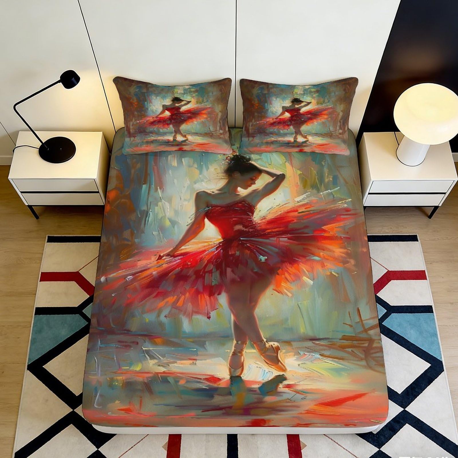 Jqzkxnhpbr Style-9 3D Printed Ballet Dancer Fitted Sheet Microfiber Soft Breathable Art Red Dress Bed Cover For Bedroom Dorm Decor 90X200x25cm