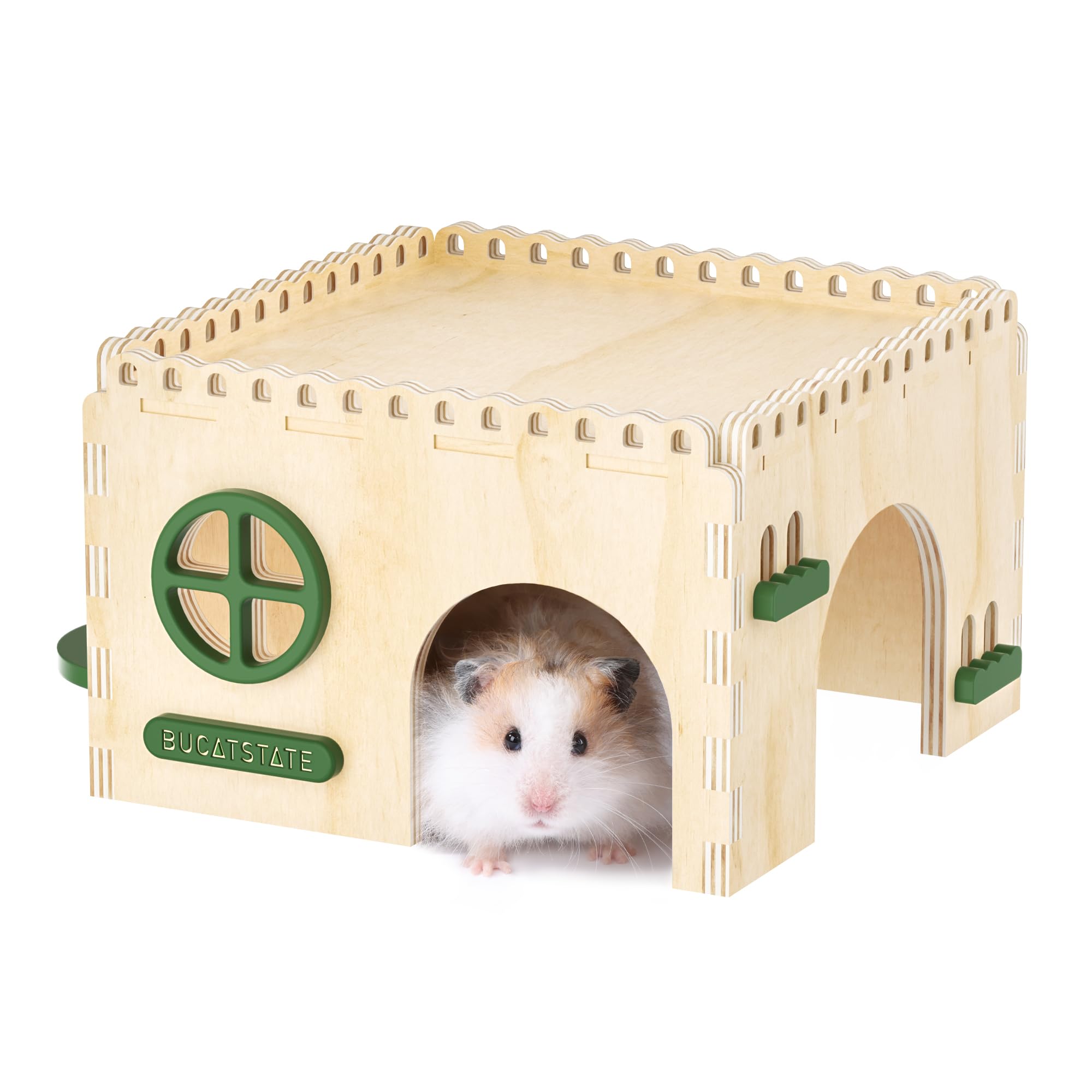 Bucatstate Natural Wood Hamster Hideout Castle, Easy-Assemble & Breathable
