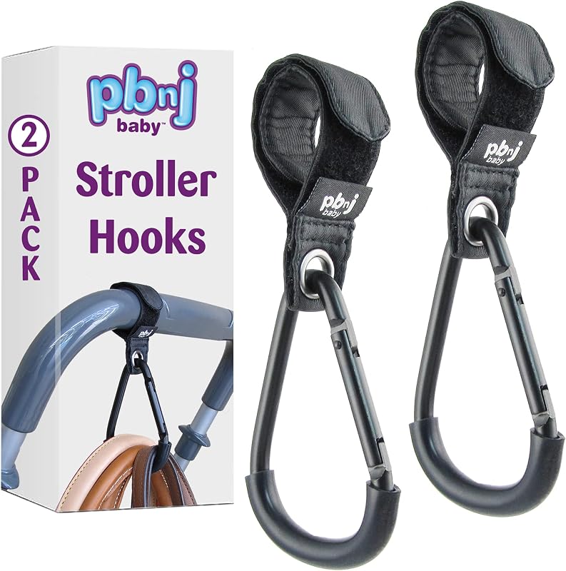 PBnJ Baby Stroller Clips, Large Hooks for Diaper Bags and Purse, 2 Pack